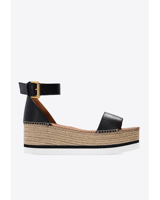 See By Chloé Black Glyn 70 Wedge Leather Sandals
