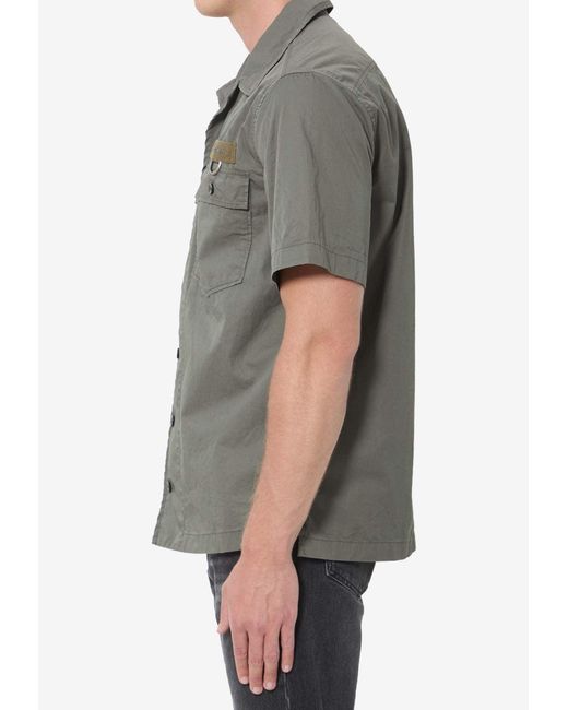 Dolce & Gabbana Gray Logo Patch Buttoned Shirt for men