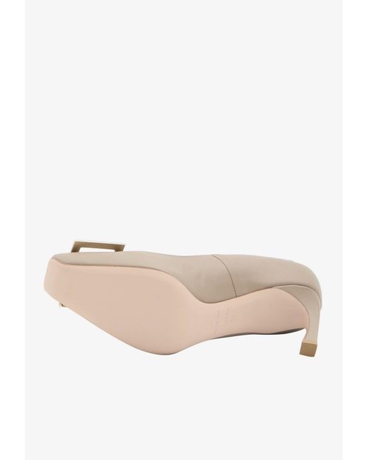 Roger Vivier White Trompette 70 Square-Buckle Leather Pumps