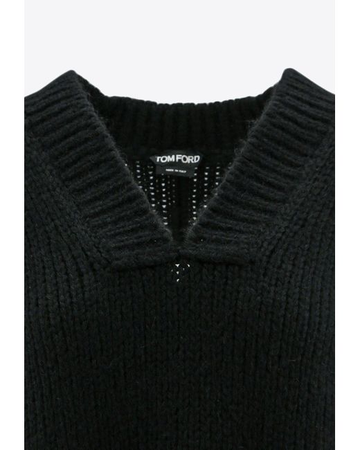 Tom Ford Black V-Neck Wool-Blend Sweater