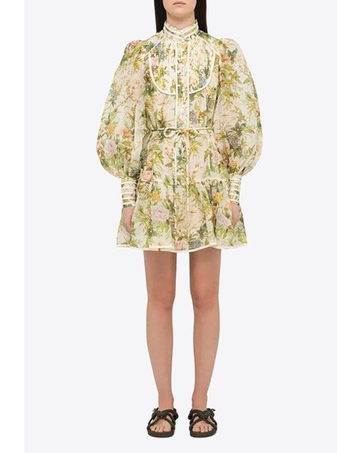 ALÉMAIS Yellow Eden Floral Mini Dress