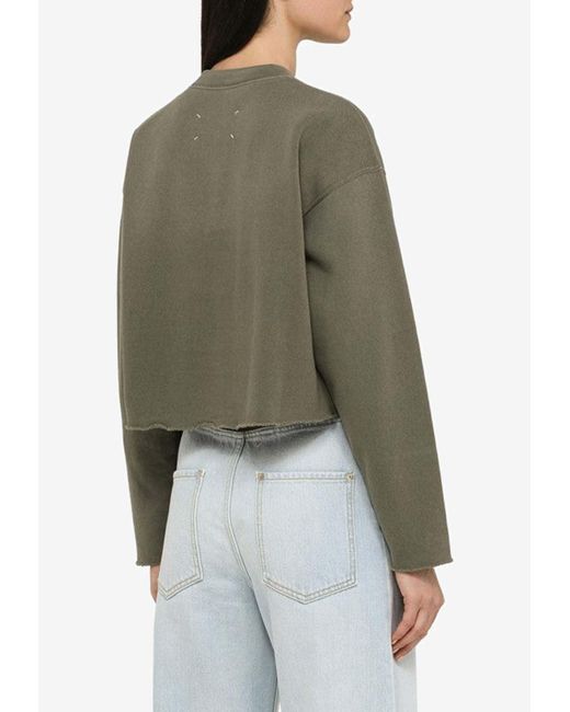 Maison Margiela Distressed Cropped Pullover Sweatshirt in Green | Lyst