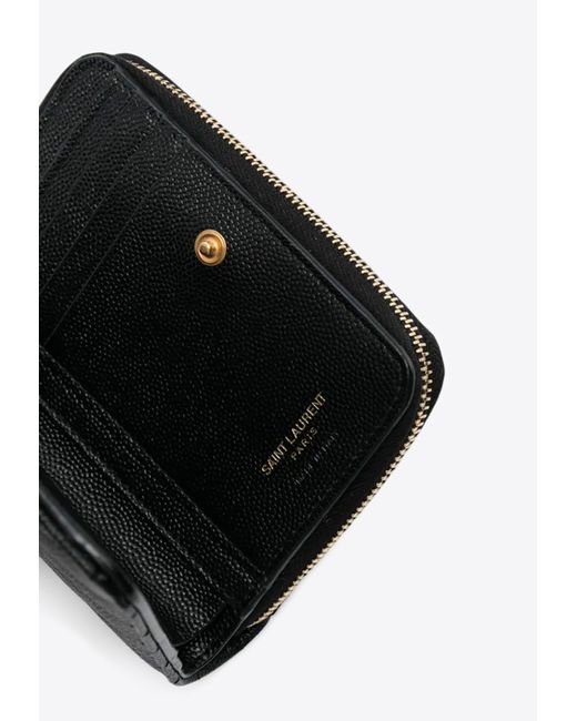 Saint Laurent Black Cassandre Quilted Leather Zip Wallet