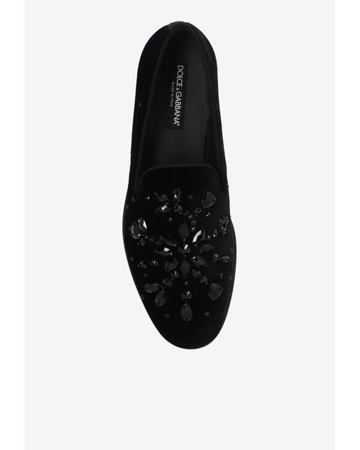Dolce & Gabbana Black Milano Rhinestone Embellished Loafers for men