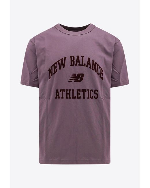 New Balance Purple Flocked Logo Crewneck T-Shirt for men