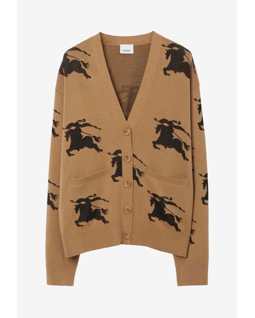 Burberry Brown Intarsia-Knit Buttoned Cardigan