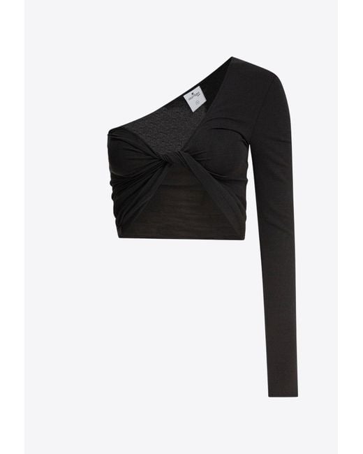 Courreges Black One-Shoulder Twisted Cropped Top