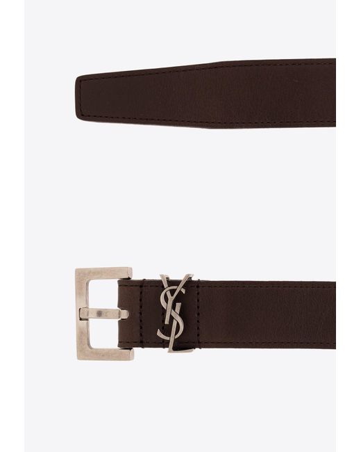 Saint Laurent White Cassandre Leather Belt for men