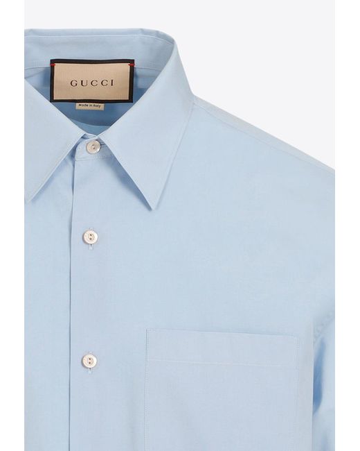 Gucci Blue Logo-Embroidered Shirt for men