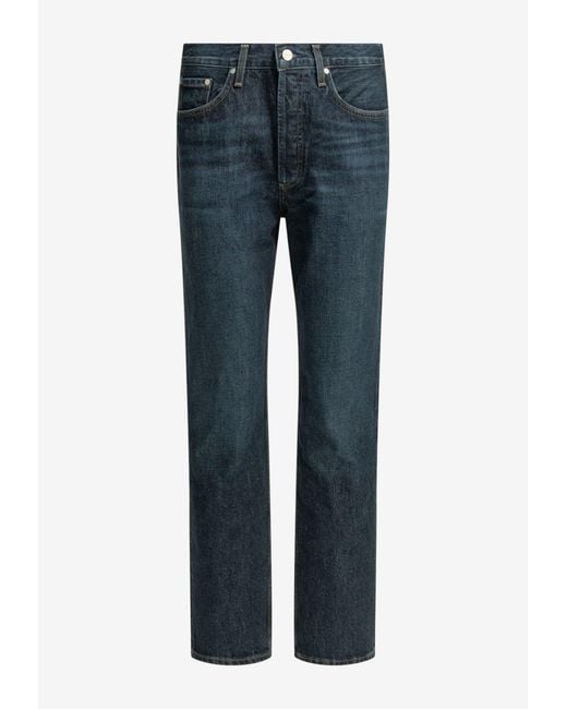 Agolde Blue Logo Patch Straight-Leg Jeans