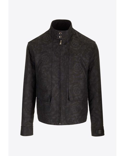Versace Black Barocco Pattern Zip-Up Jacket for men