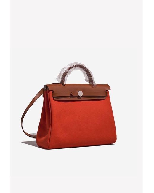 Hermès Red Herbag 31 In Orange Mecano Toile And Fauve Vache Hunter Leather