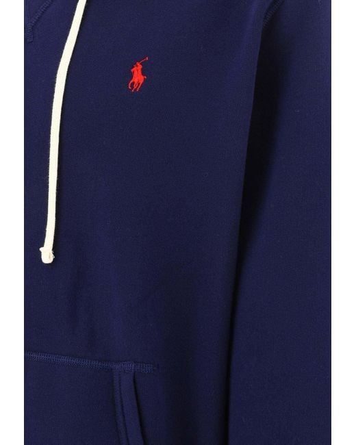 Polo Ralph Lauren Blue Logo Embroidered Hooded Sweatshirt for men