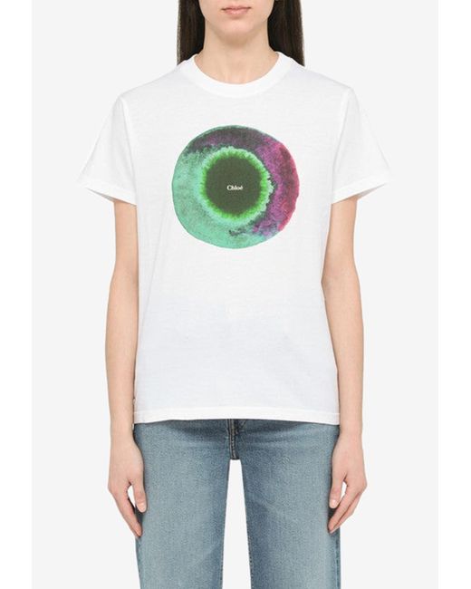 Chloé Green Cosmo Print Short-sleeved T-shirt