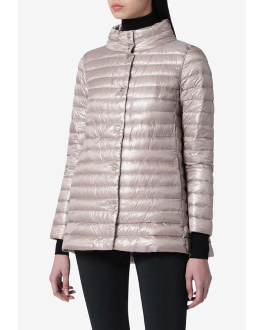 Herno Gray Quilted Buttoned Down Jacket