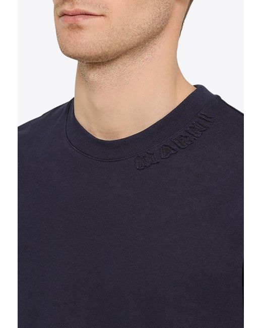 Marni Blue Logo Embroidered Crewneck T-Shirt for men