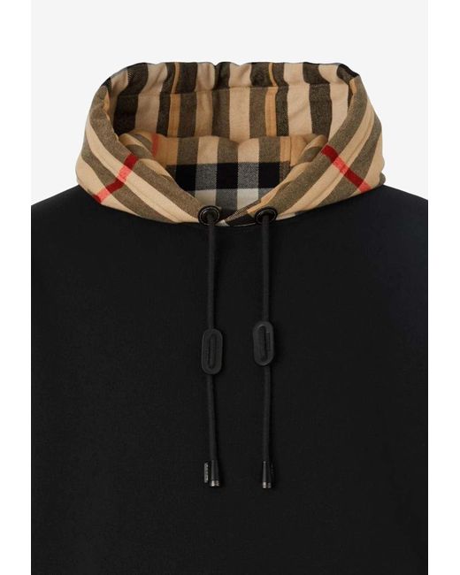 Burberry Black Check-Detailed Hooded Sweatshirt for men