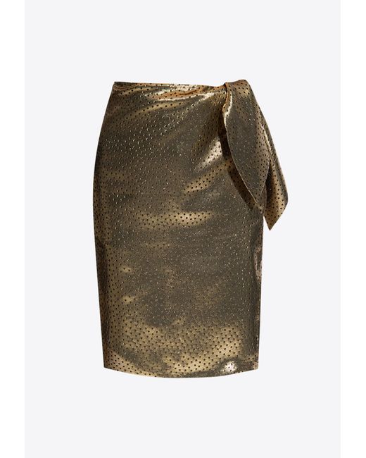 Saint Laurent Green Metallic Dotted Pencil Skirt