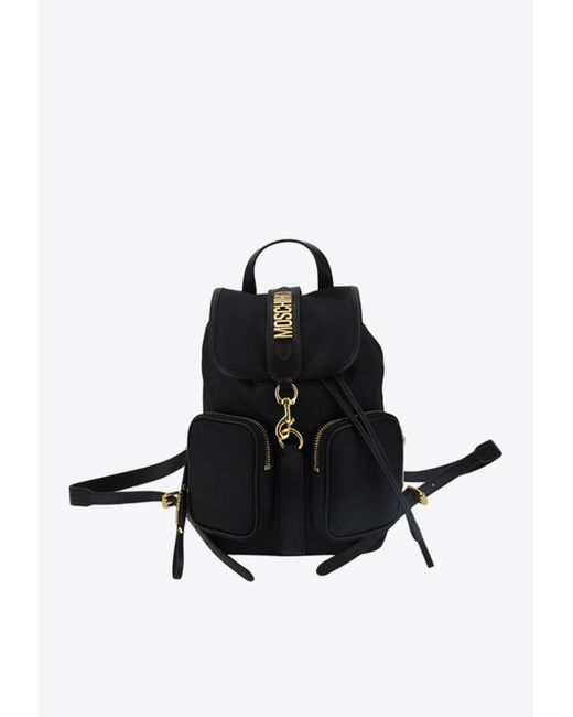 Moschino Black Logo Lettering Foldover-Top Backpack