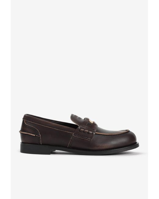 Miu Miu Black Logo Leather Loafers