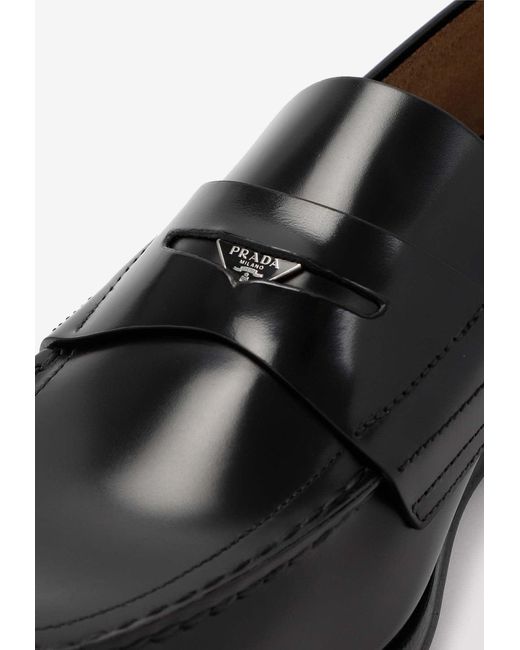 Prada Black Logo-Plaque Patent Leather Loafers for men