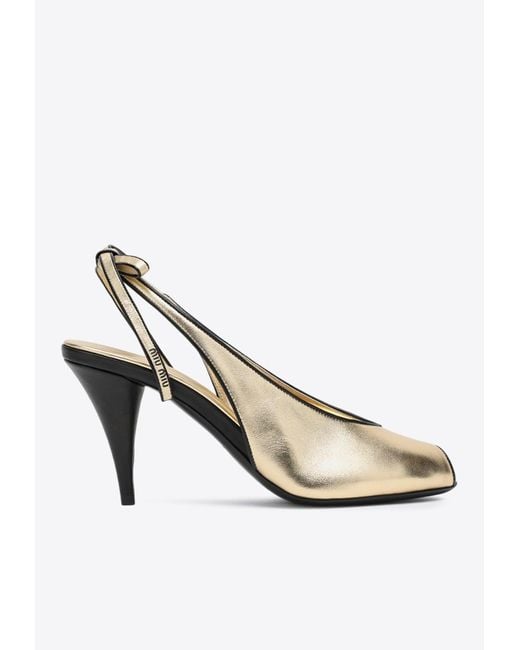 Miu Miu White 85 Metallic Leather Slingback Sandals