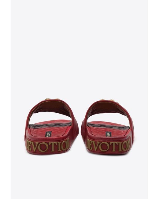 Dolce & Gabbana Red Devotion Matelassé Leather Slides