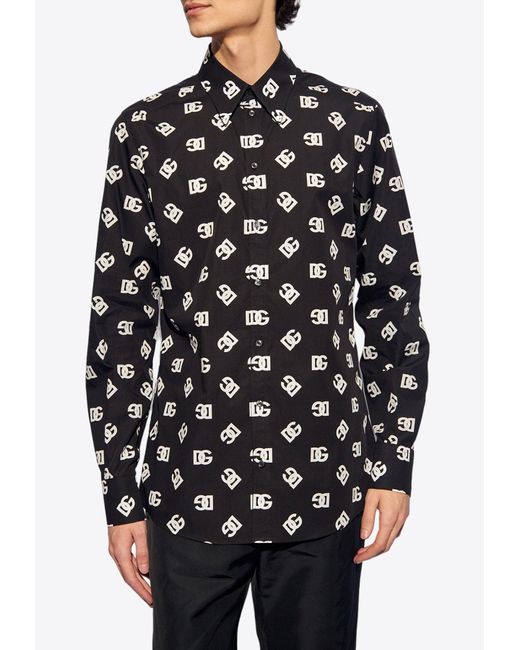 Dolce & Gabbana Black All-Over Dg Print Long-Sleeved Shirt for men