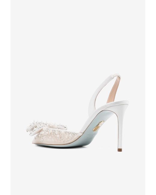 Aquazzura Natural Melodie 85 Crystal-Embellished Slingback Pumps
