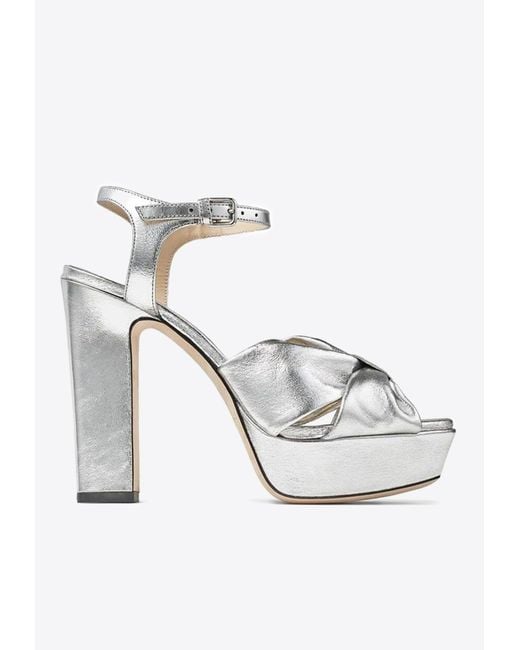 Jimmy Choo White Heloise 120 Metallic Nappa Leather Platform Sandals