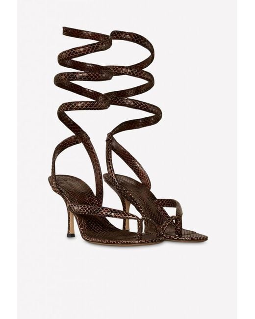 Bottega Veneta Brown Spiral Python-embossed Leather Sandals