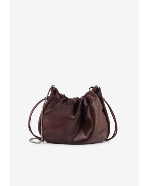 Brunello Cucinelli Brown Mini Mellow Pony Skin Bucket Bag