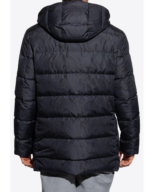 Etro Blue Long Paisley Down Jacket for men