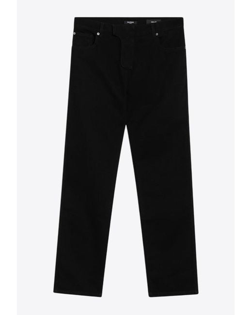 Balmain Black Logo Patch Straight-Leg Jeans for men