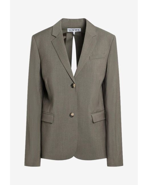 Loewe Green Single-Breasted Tailored Wool Blazer