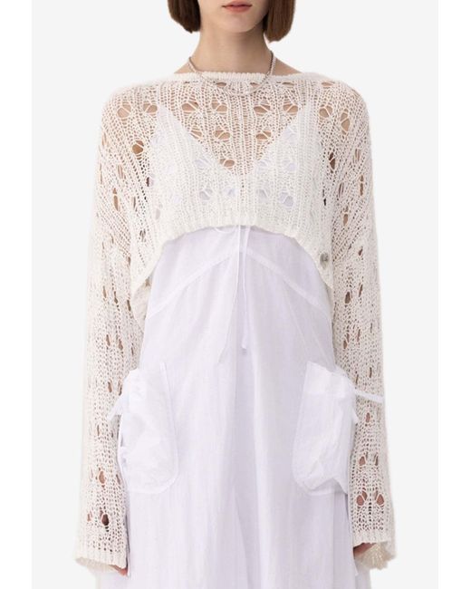 SJYP White Open Knit Long-Sleeved Top