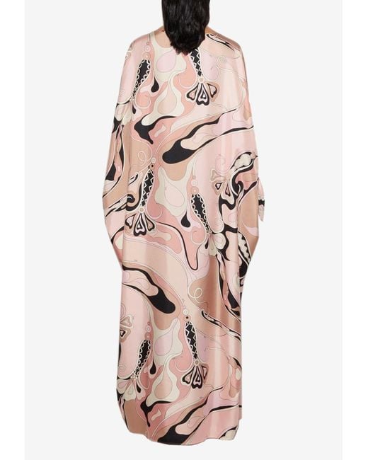 Emilio Pucci Multicolor Orchidee Print Silk Kaftan
