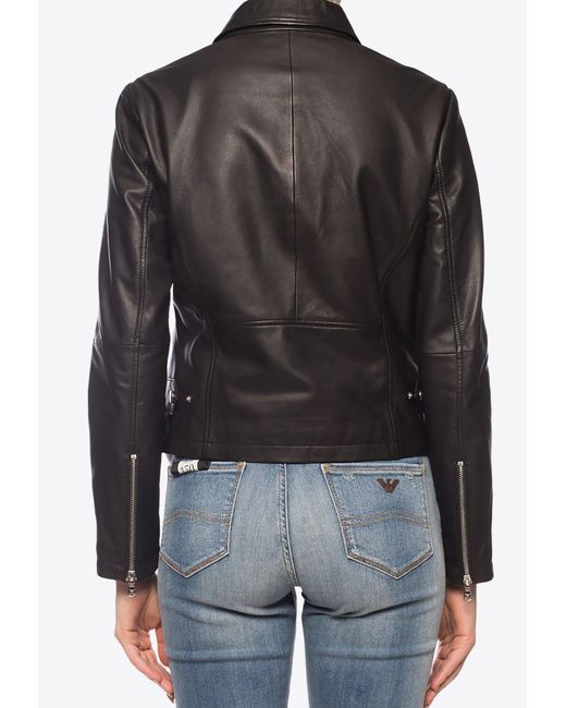 Emporio Armani Black Cropped Leather Biker Jacket