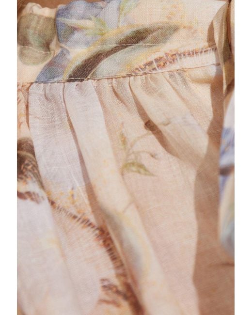 Zimmermann Natural Cascadian Lace-Trimmed Floral Blouse
