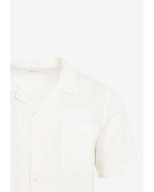 Universal Works White Striped Short-Sleeved Bowling Shirt for men