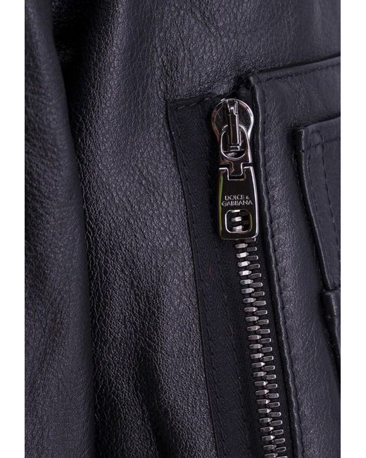 Dolce & Gabbana Blue Zip-Up Leather Bomber Jacket for men