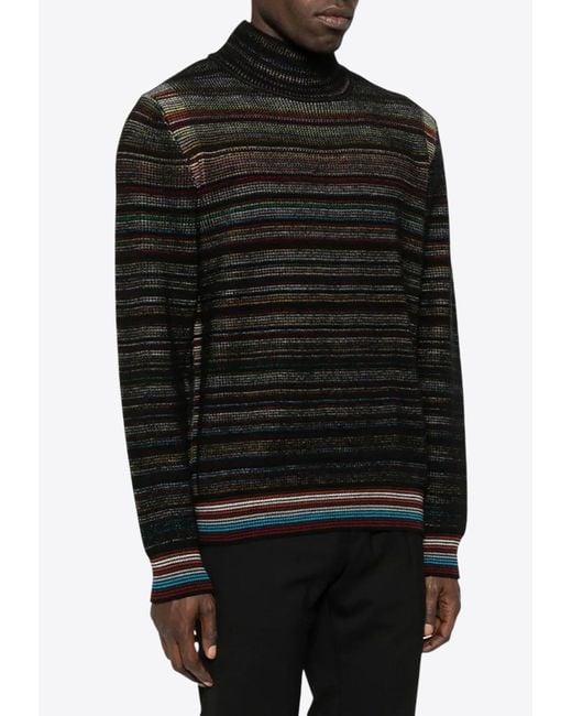 Paul Smith Black Signature Stripe Turtleneck Sweater for men