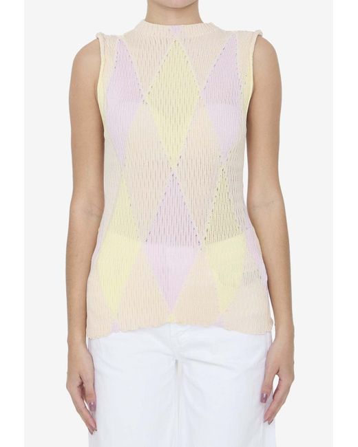 Burberry White Argyle Patterned Knit Top