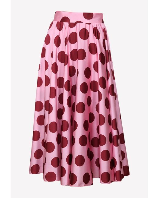Dolce & Gabbana Polka Dot Pleated Midi Skirt in Pink | Lyst