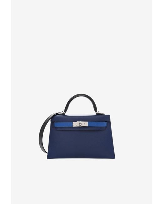 Hermès Blue Mini Kelly Sellier 20 In Bleu Sapphire, Bleu France And Black Epsom Leather With Palladium Hardware