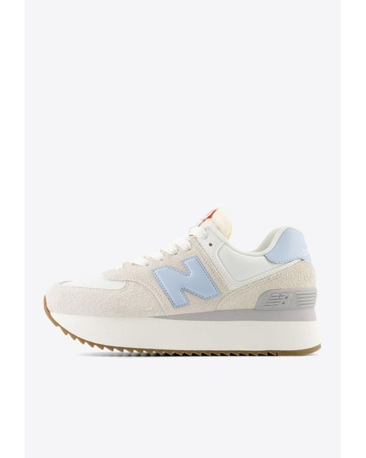 New Balance White 574+ Low-Top Sneakers