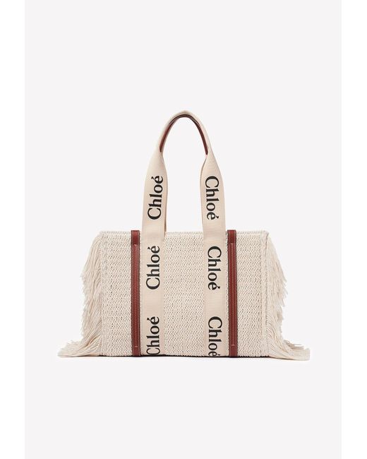 Chloé Natural Medium Woody Fringed Tote Bag