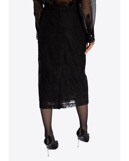 Dolce & Gabbana Black Floral-Lace Sheer Midi Skirt