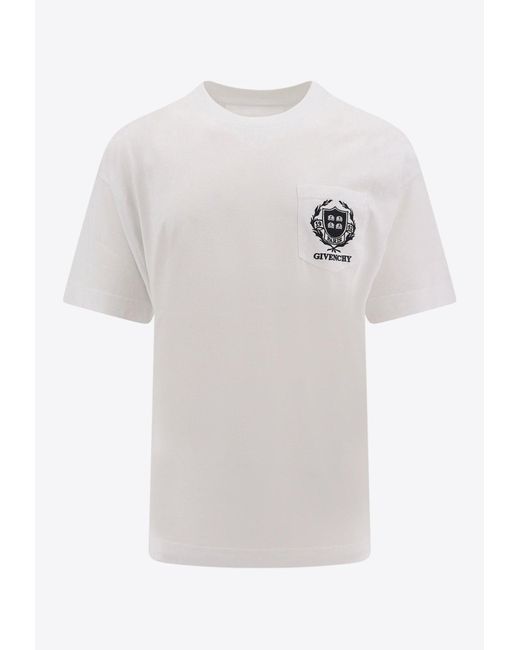 Givenchy White Embroidered Logo Crest T-Shirt for men