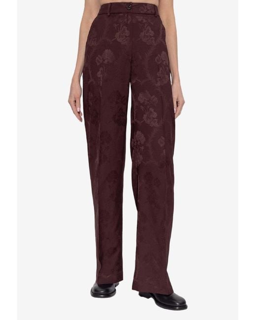 Etro Women's Red Botanical Jacquard Pants